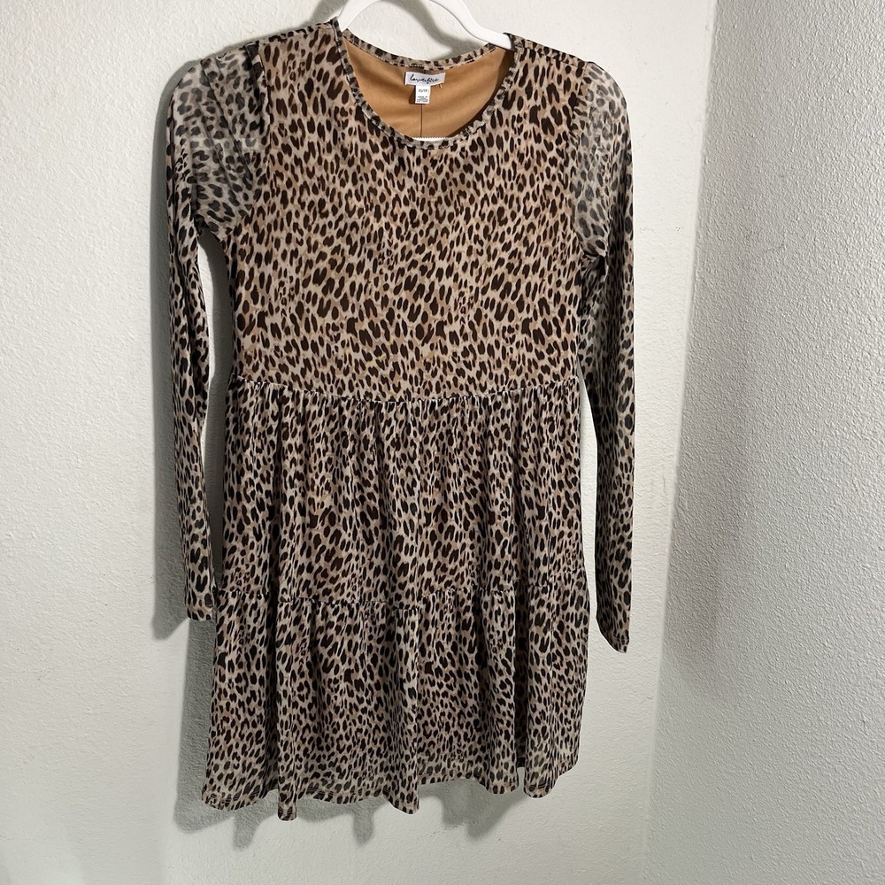 Love Fire Dress XS Long Sleeve Mini Tiered Leopard Animal Print Party Cocktail
